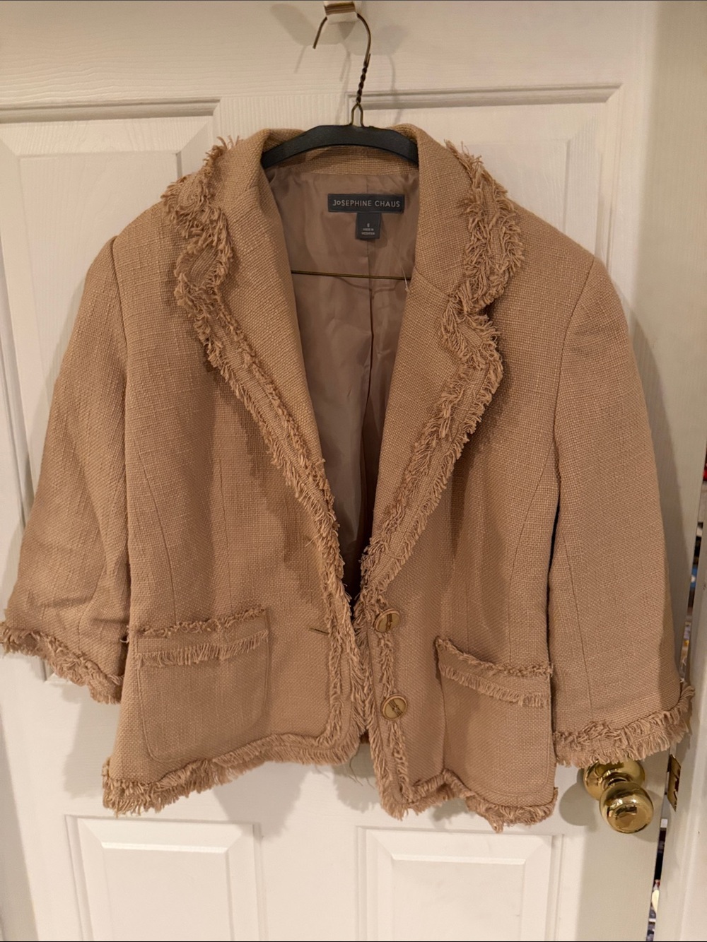Josephine Chaus Tan Fringed Tweed Blazer